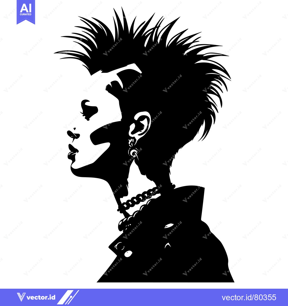 Premium Vector dari Black and White Silhouette of a Punk Woman with Spiky Hair