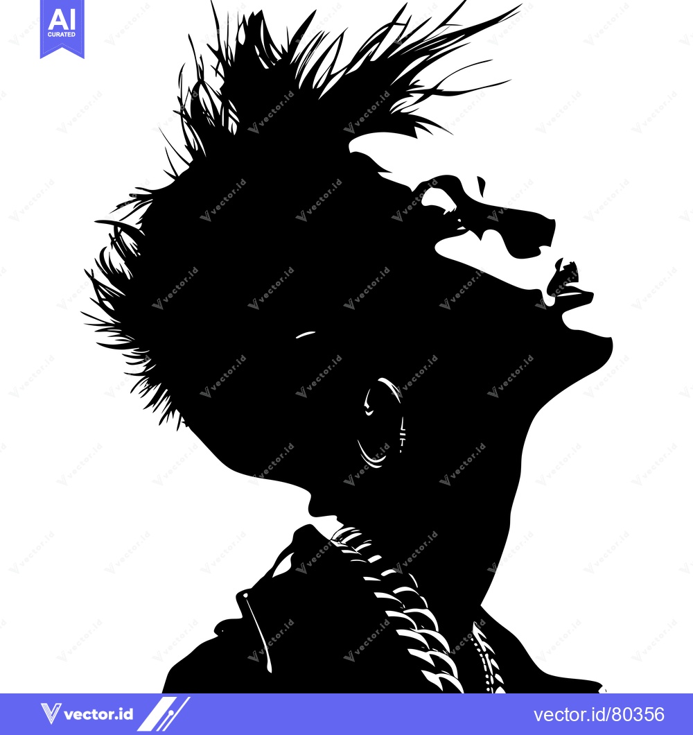 Premium Vector of Silhouette of a Person with Spiky Hair and a Chain Necklace Looking Up