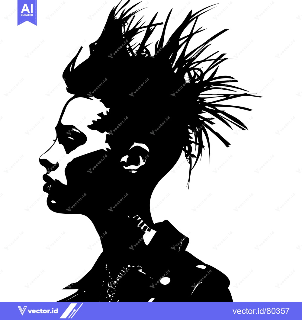 Premium Vector dari Silhouette of a Woman with Spiky Hair and Leather Jacket