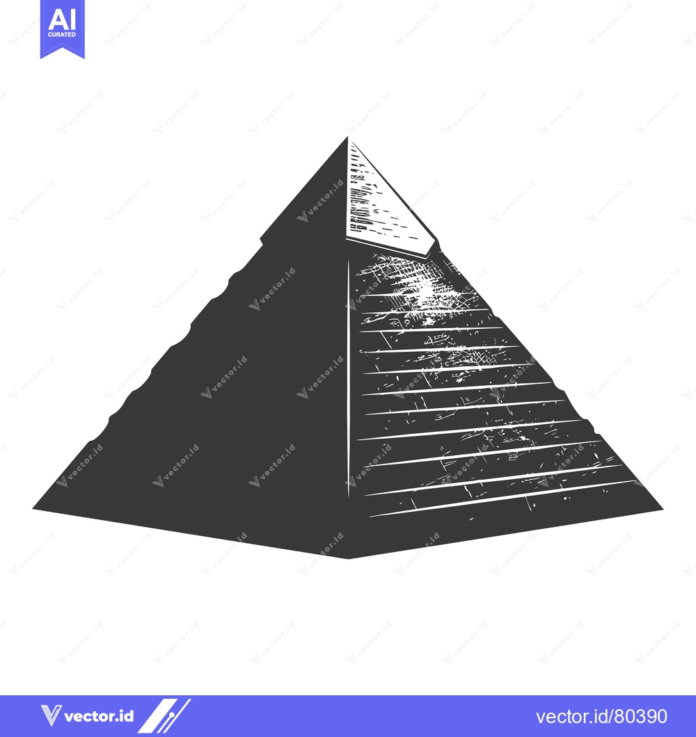 Premium Vector of A Black and White, Grungy Illustration of a Stepped Pyramid