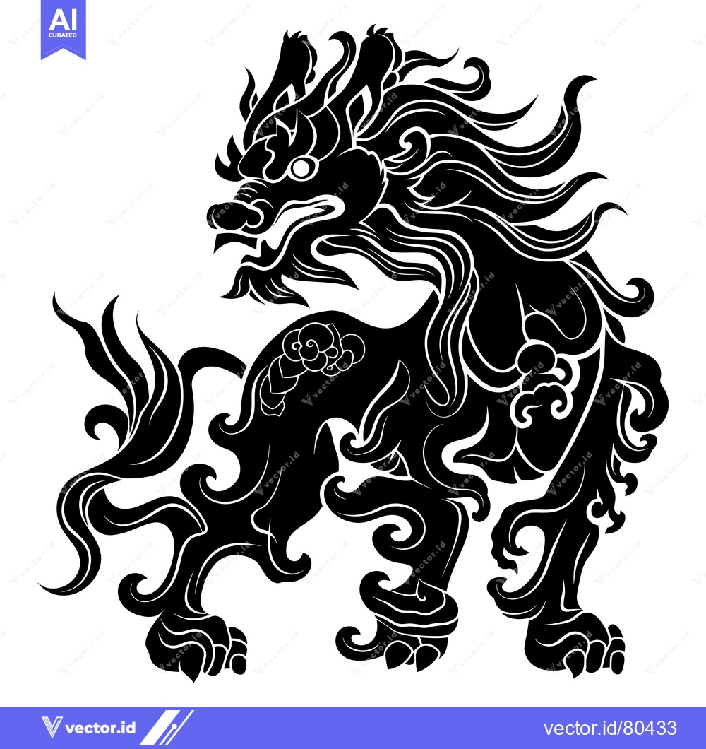 Premium Vector dari A Black and White Stylized Lion with Elaborate Ornamental Details