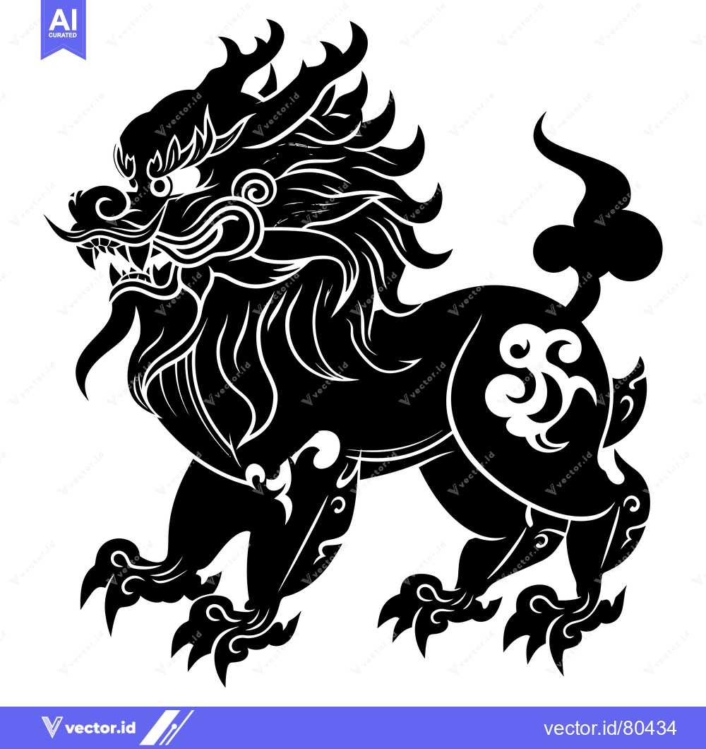 Premium Vector dari Black and White Illustration of a Chinese Guardian Lion