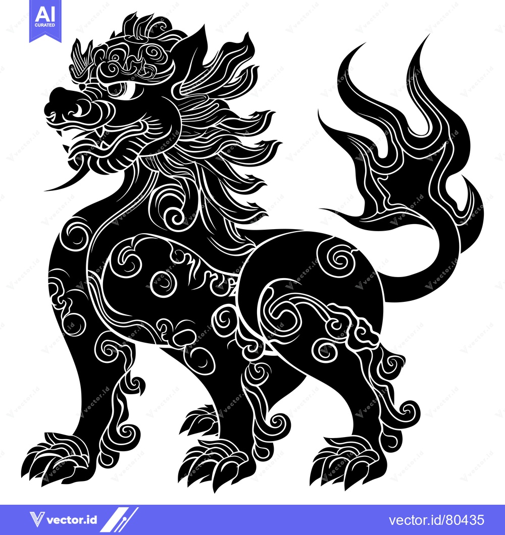 Premium Vector dari Black and White Stylized Illustration of a Guardian Lion