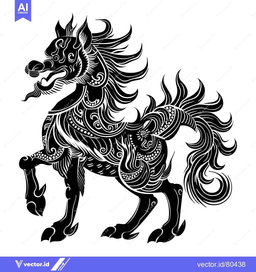 Premium Vector of Ornate Black and White Silhouette of a Mythical Horse-Like Creature