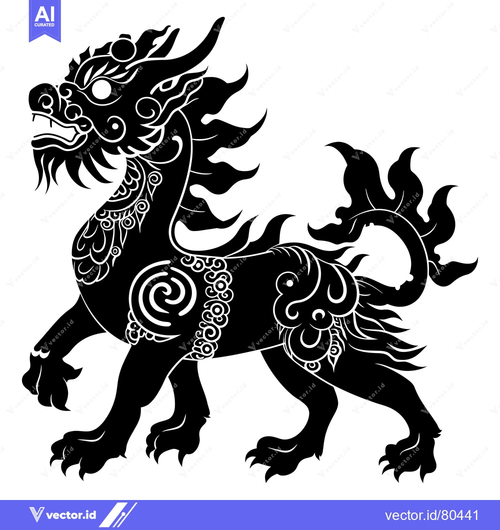 Premium Vector of Black and White Silhouette of a Chinese Guardian Lion