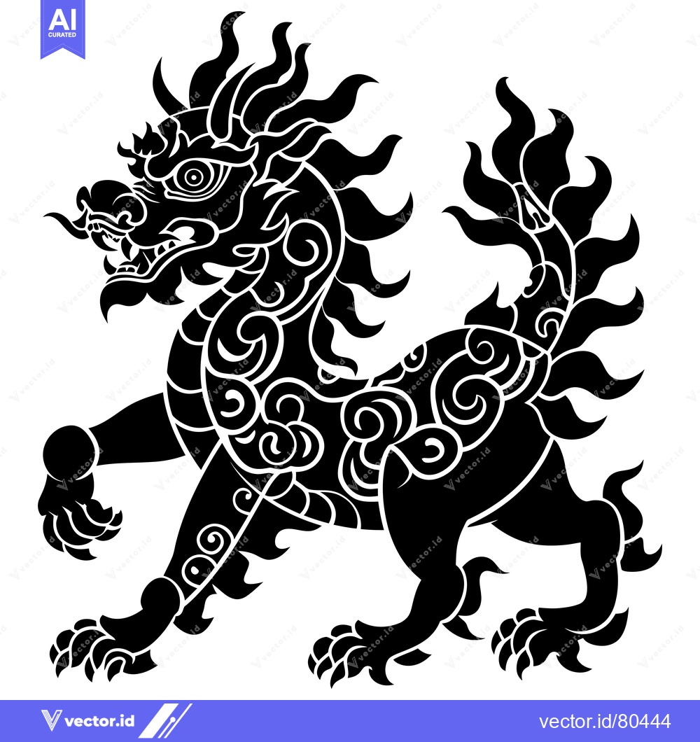 Premium Vector dari A stylized black and white illustration of a dragon with ornate detail