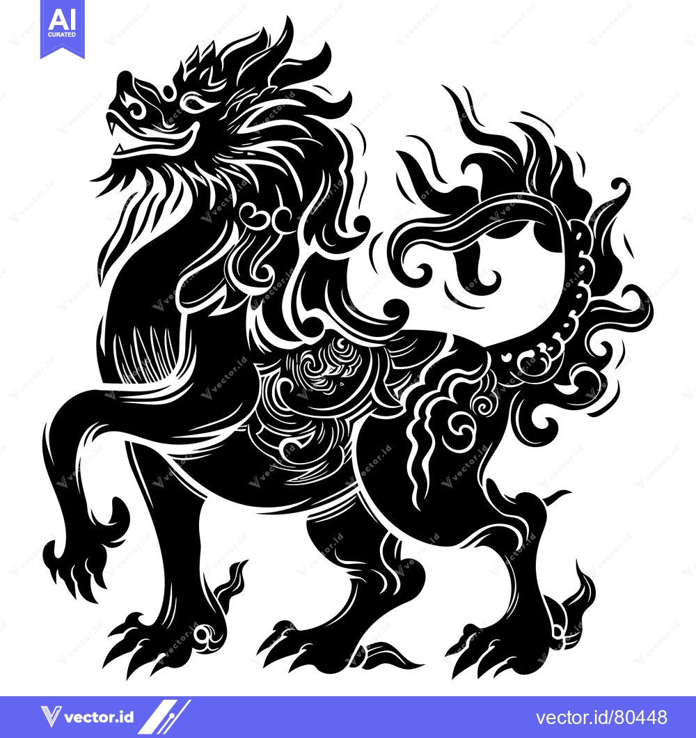 Premium Vector of A Black and White Illustration of a Mythical Chinese Lion