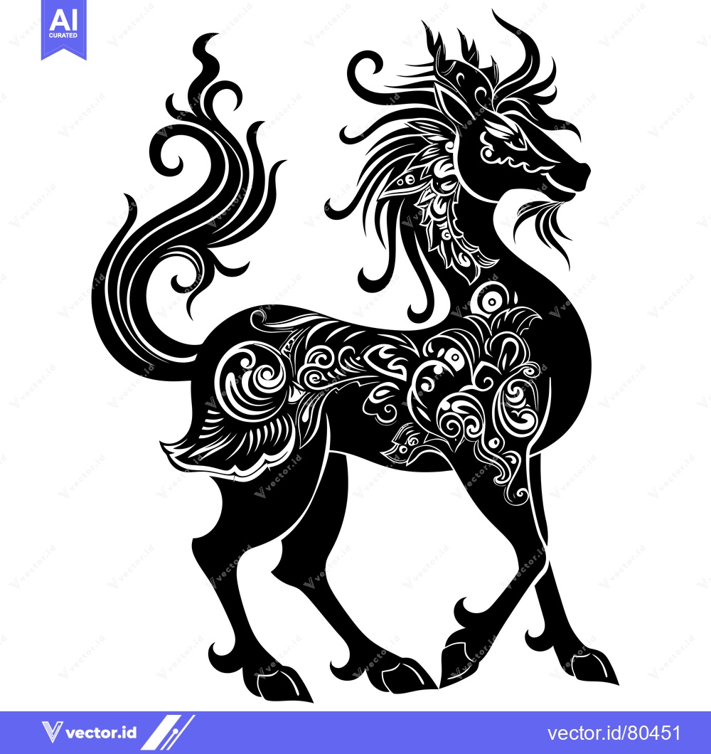 Premium Vector of Ornamental Black and White Horse Silhouette