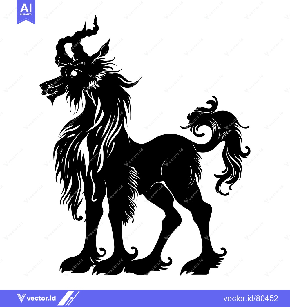 Premium Vector dari Black and White Silhouette of a Mythical Creature with Curly Horns and