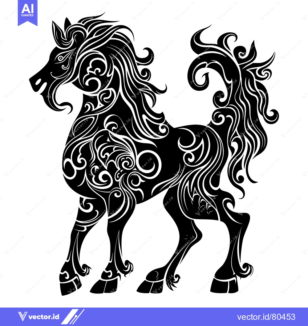 Premium Vector dari Ornamental Black and White Stylized Horse Silhouette