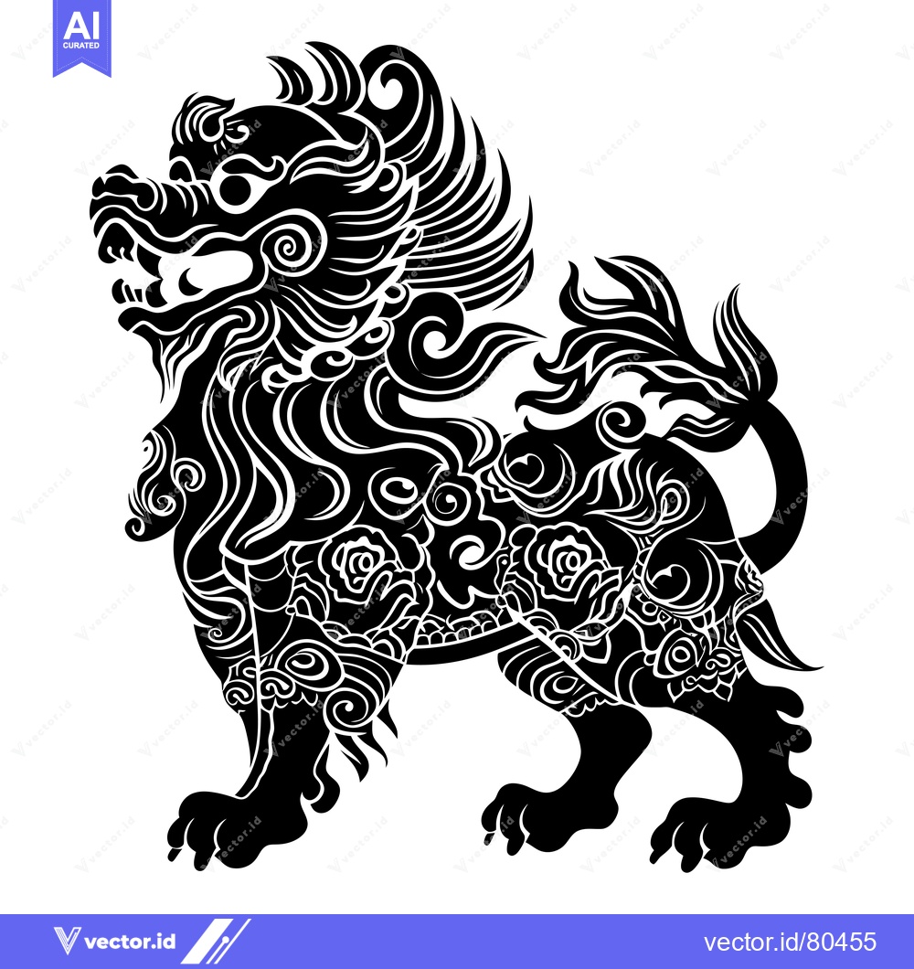 Premium Vector of Ornate Black and White Illustration of a Chinese Guardian Lion