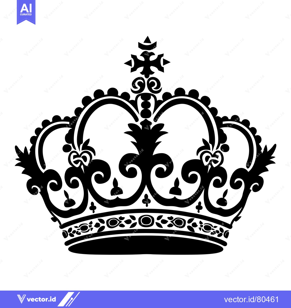 Premium Vector of A Black and White Illustration of a Regal Crown with Intricate Details