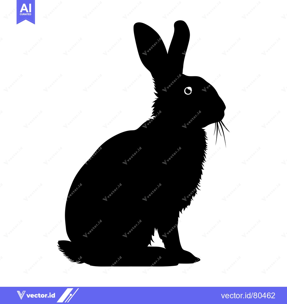 Premium Vector dari Black and white silhouette of a rabbit sitting on a white background.