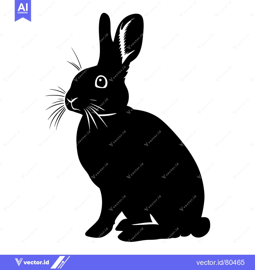 Premium Vector of Black and white silhouette of a rabbit sitting and looking to the righ