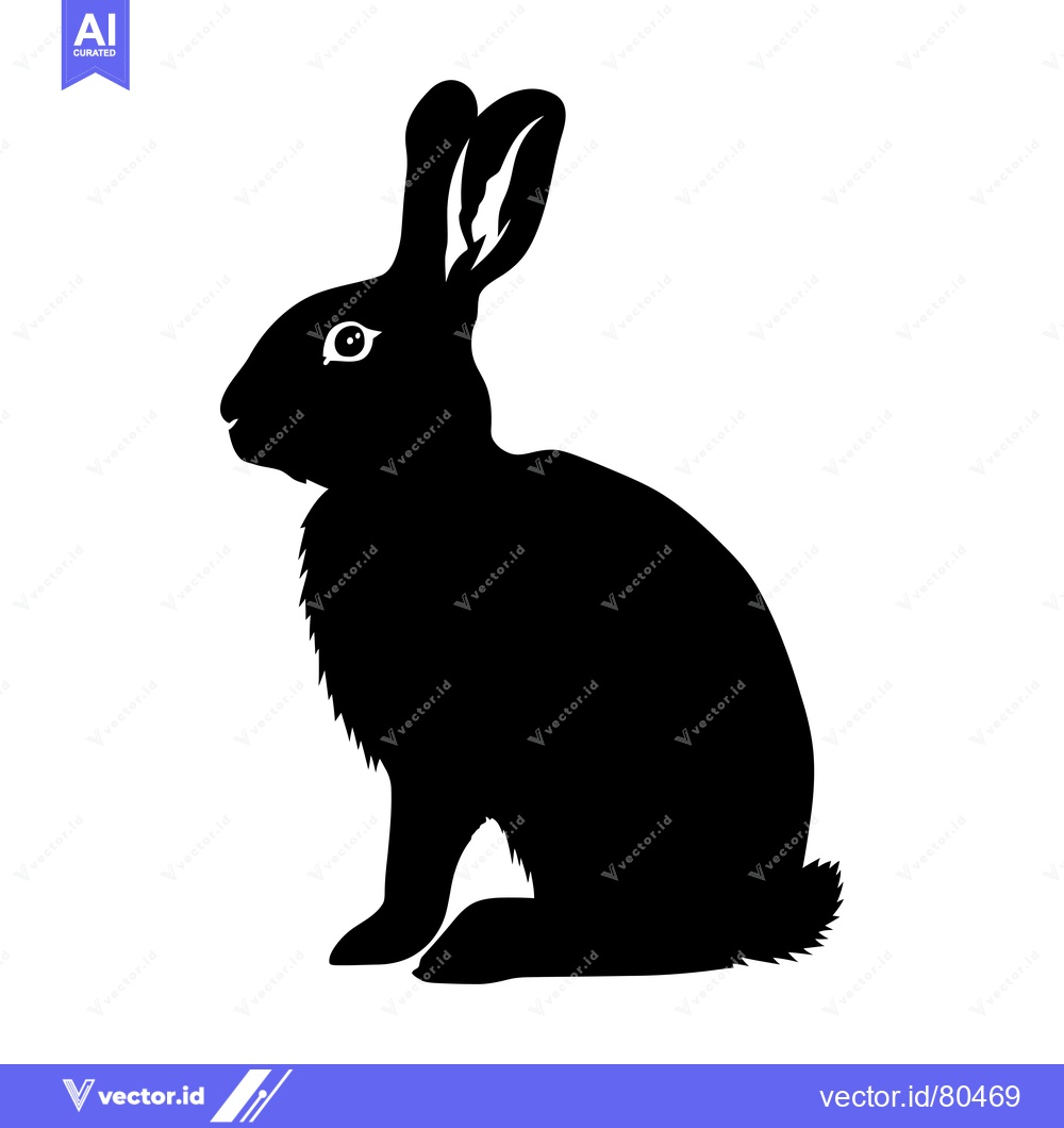 Premium Vector of Black and white silhouette of a rabbit sitting with long ears
