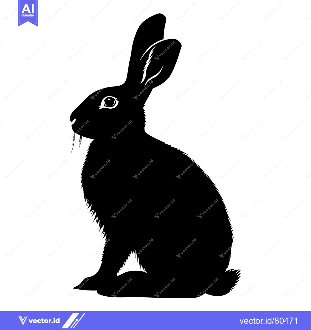 Premium Vector of Black and white silhouette of a rabbit sitting on a white background