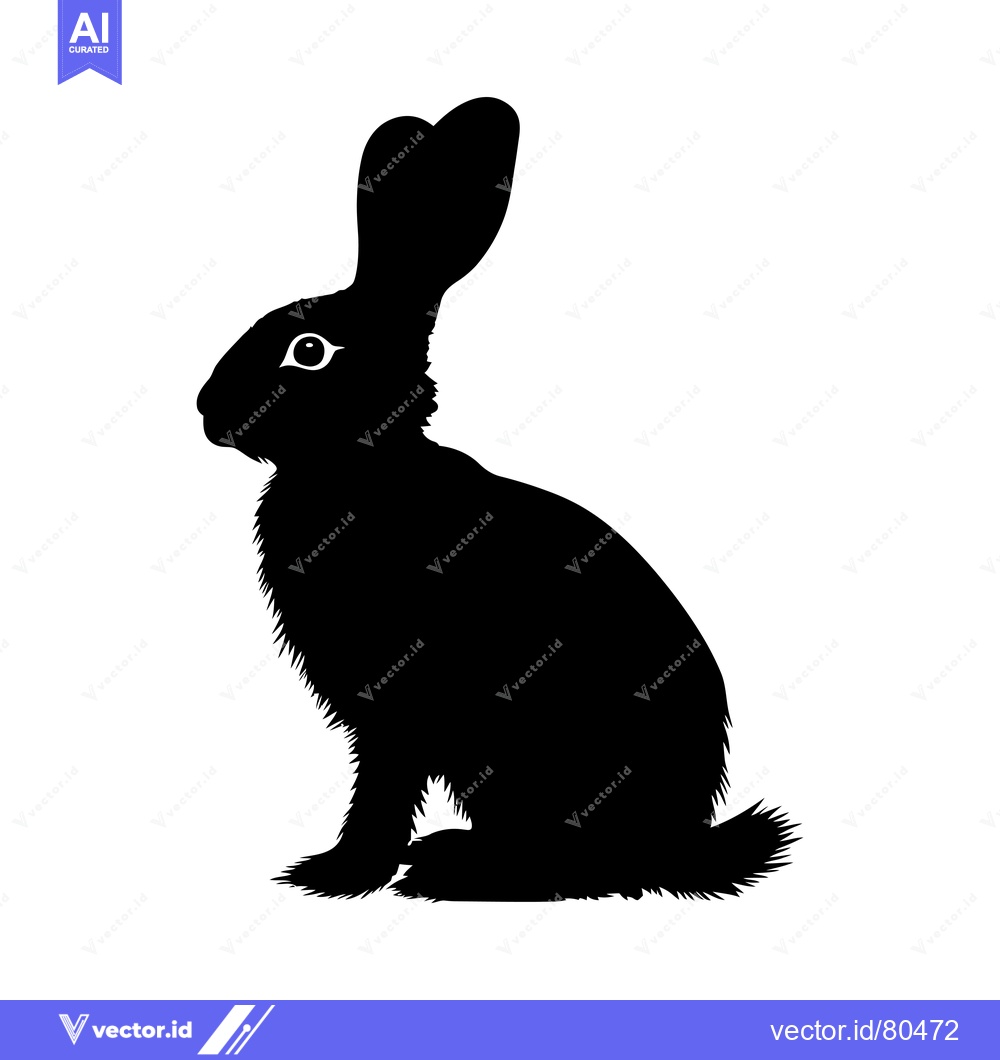 Premium Vector of Black and White Silhouette of a Sitting Rabbit