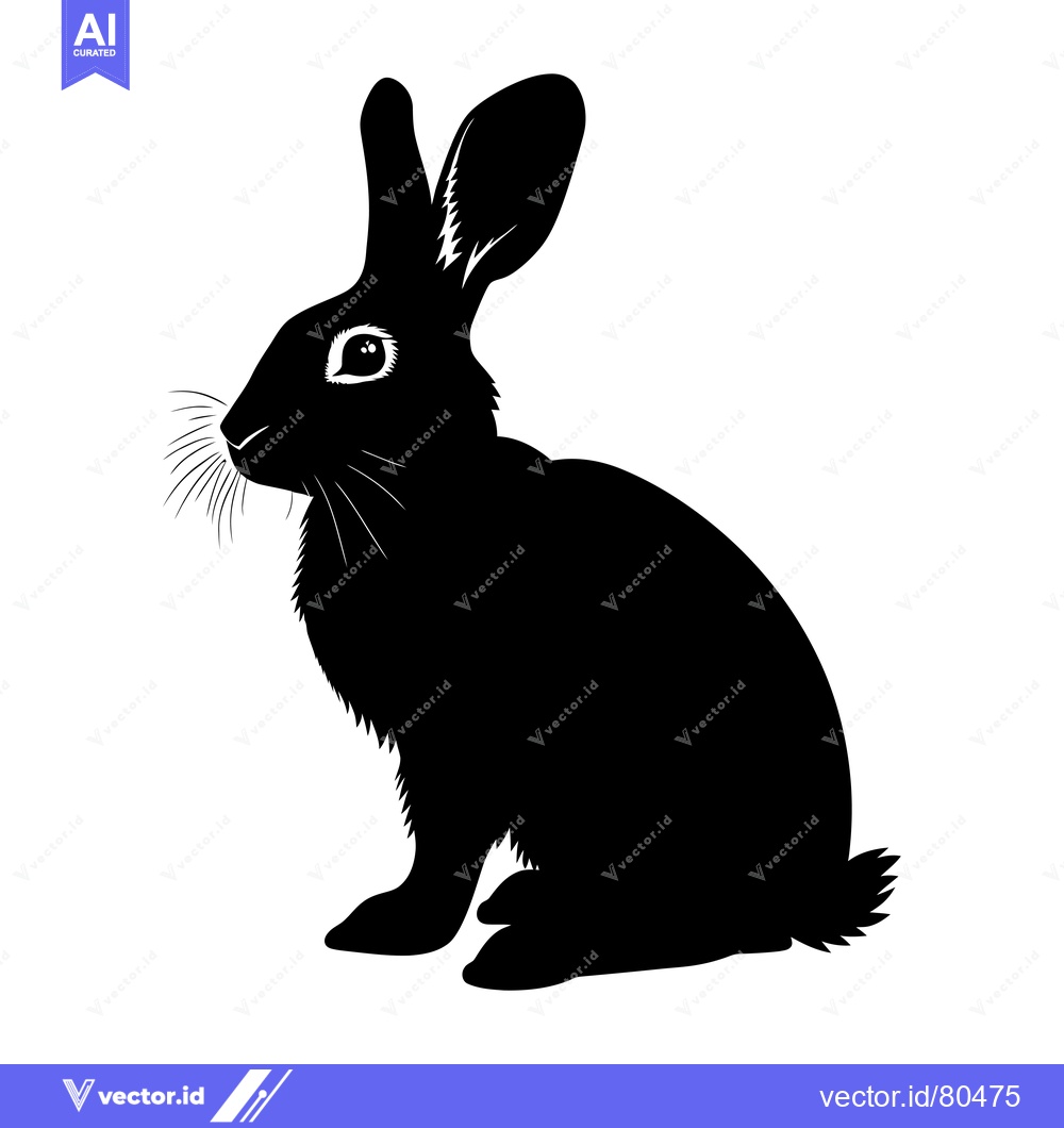 Premium Vector of Black and White Silhouette of a Sitting Rabbit