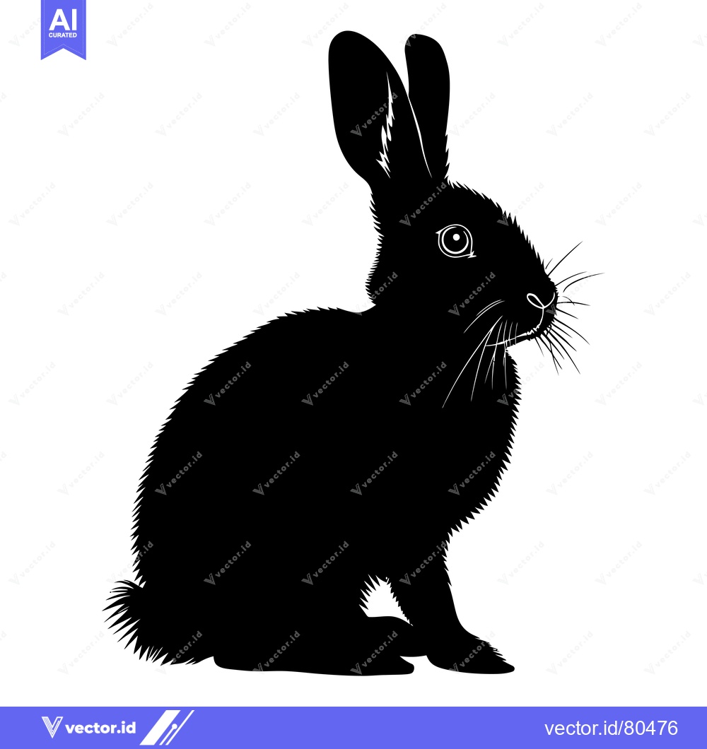 Premium Vector of Black and White Silhouette of a Sitting Rabbit