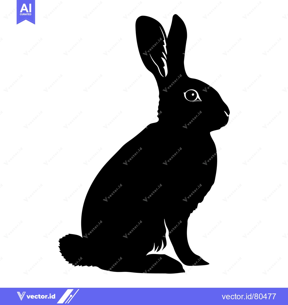Premium Vector of Black and White Silhouette of a Sitting Rabbit