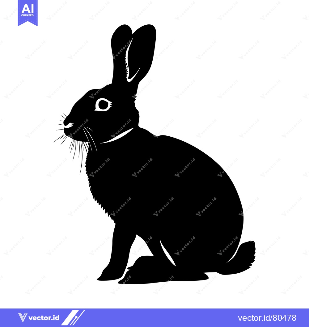 Premium Vector of Black and White Silhouette of a Sitting Rabbit