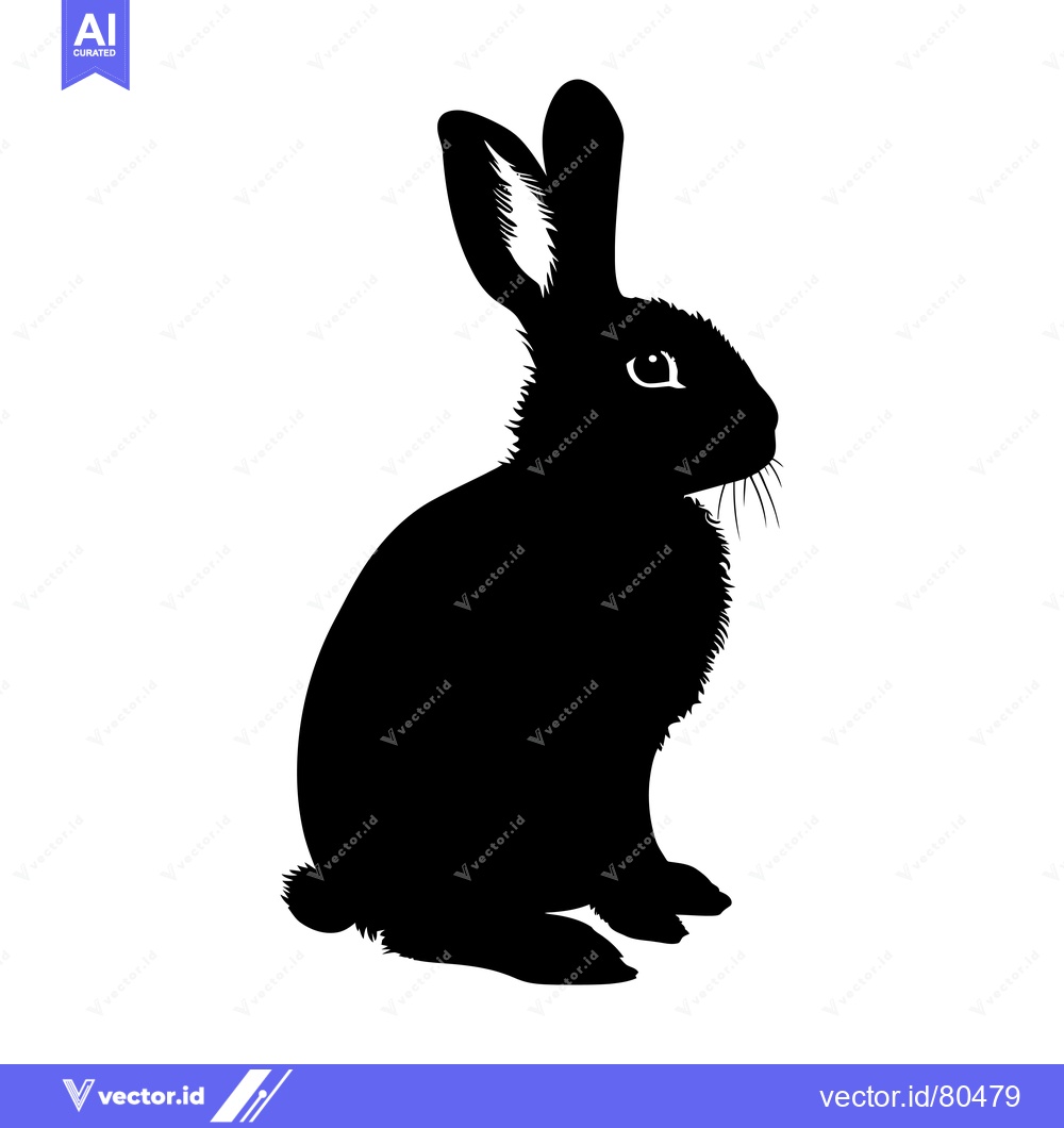 Premium Vector of Black Silhouette of a Sitting Rabbit with Long Ears