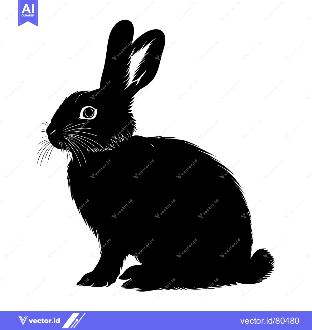 Premium Vector dari Black and White Silhouette of a Sitting Rabbit