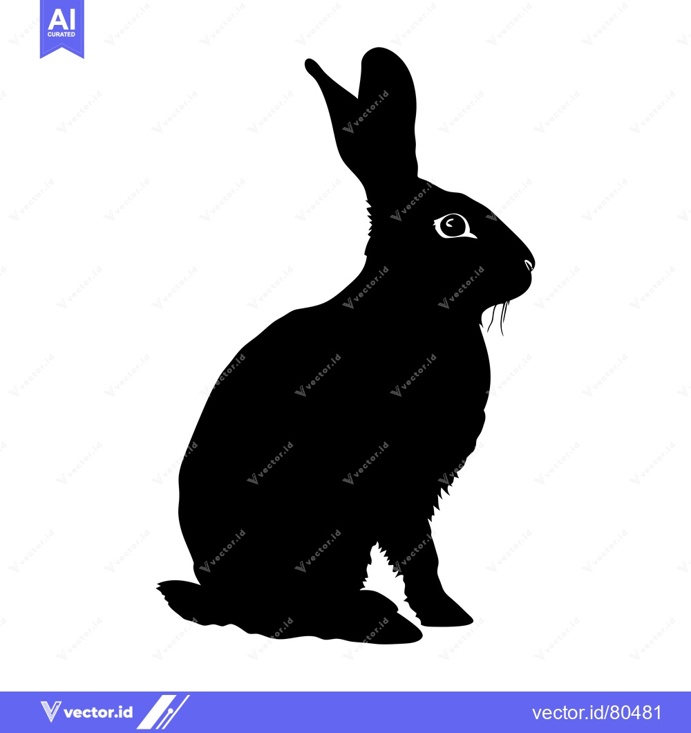 Premium Vector of Black and white silhouette of a rabbit sitting upright