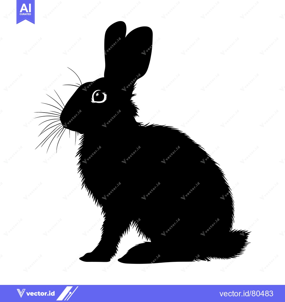Premium Vector of Black and White Silhouette of a Sitting Rabbit