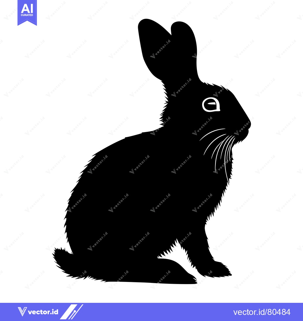 Premium Vector of Black Silhouette of a Sitting Rabbit with One Visible Eye