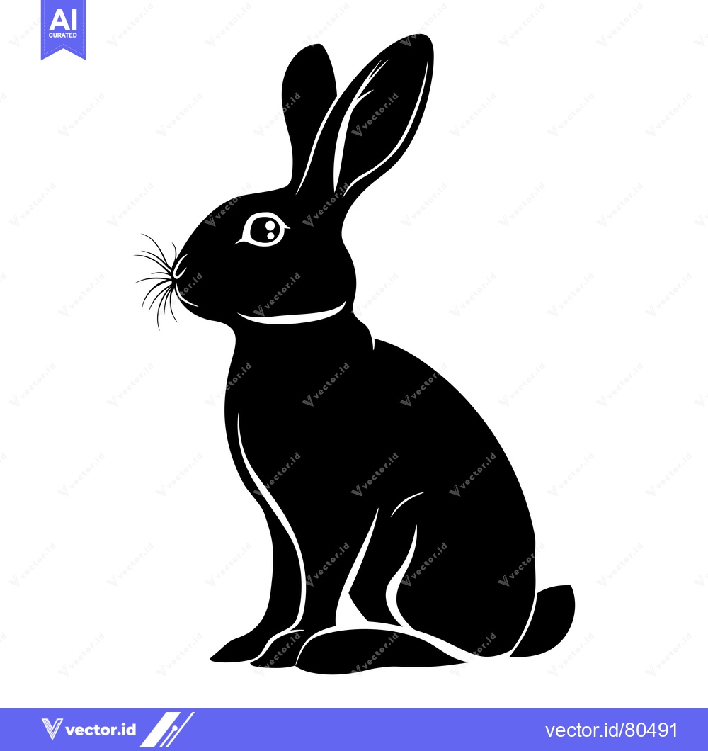 Premium Vector of Black and white silhouette of a rabbit sitting on a white background