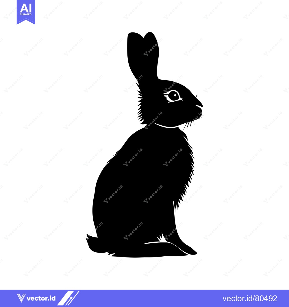 Premium Vector dari Black and white silhouette of a rabbit sitting upright