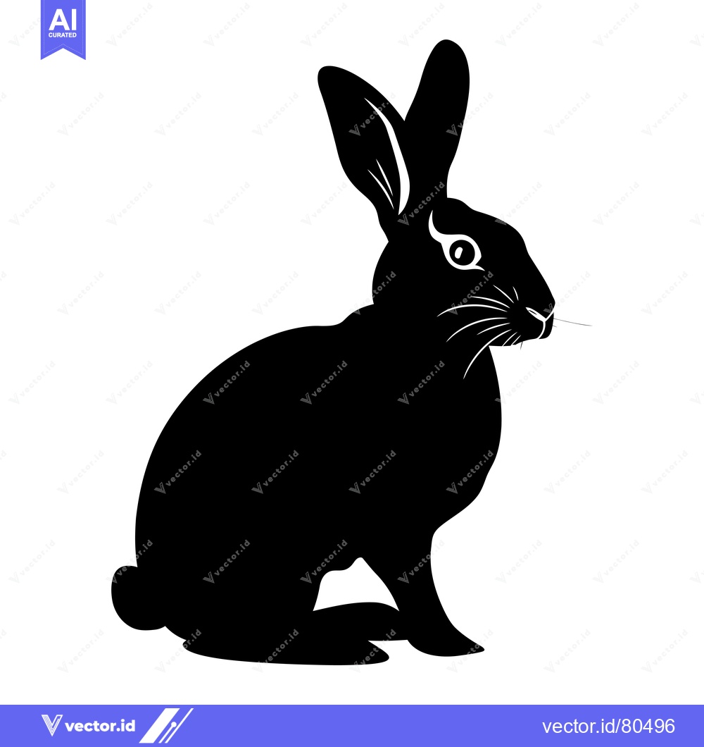 Premium Vector dari Black and White Silhouette of a Rabbit Sitting