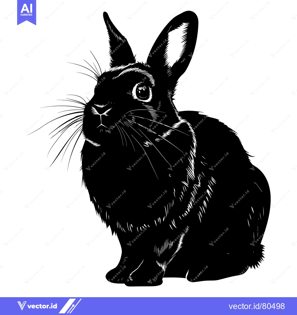 Premium Vector dari Black and White Silhouette of a Rabbit Sitting with Its Ears Perked Up