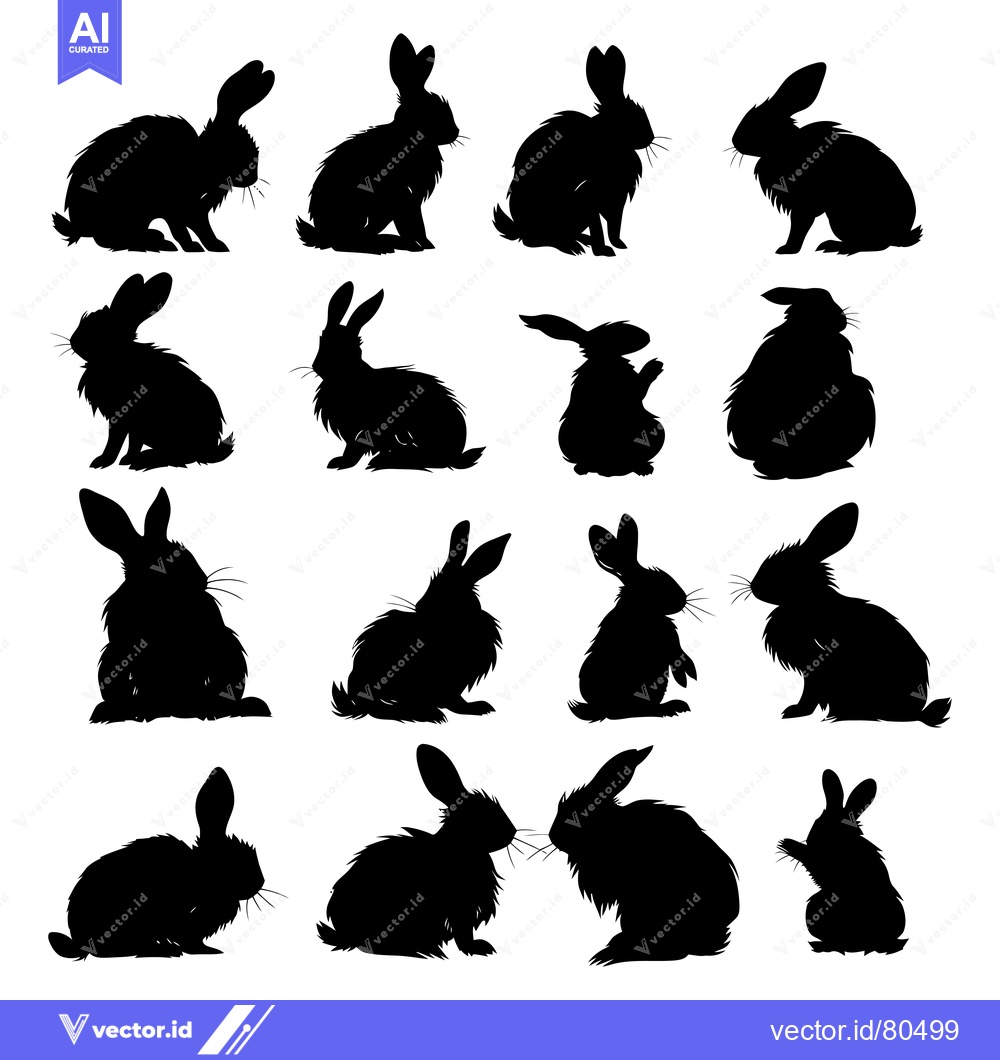 Premium Vector dari A Collection of Sixteen Black Rabbit Silhouettes in Various Poses
