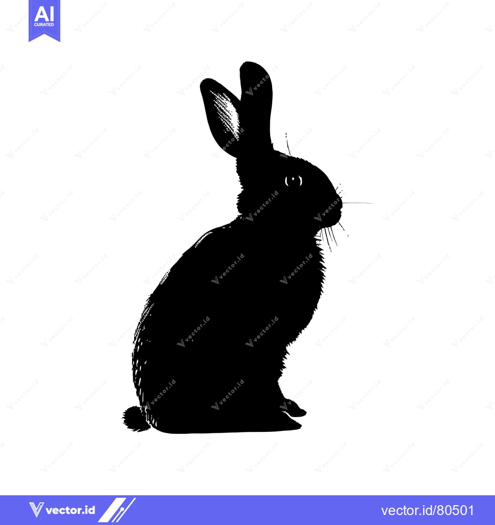 Premium Vector of Black and White Silhouette of a Sitting Rabbit