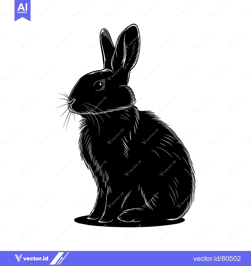 Premium Vector dari Black and White Silhouette of a Sitting Rabbit