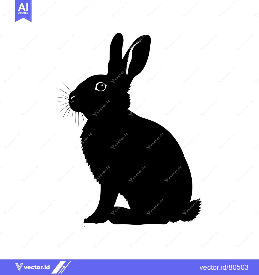 Premium Vector of Black Silhouette of a Sitting Rabbit with Whiskers