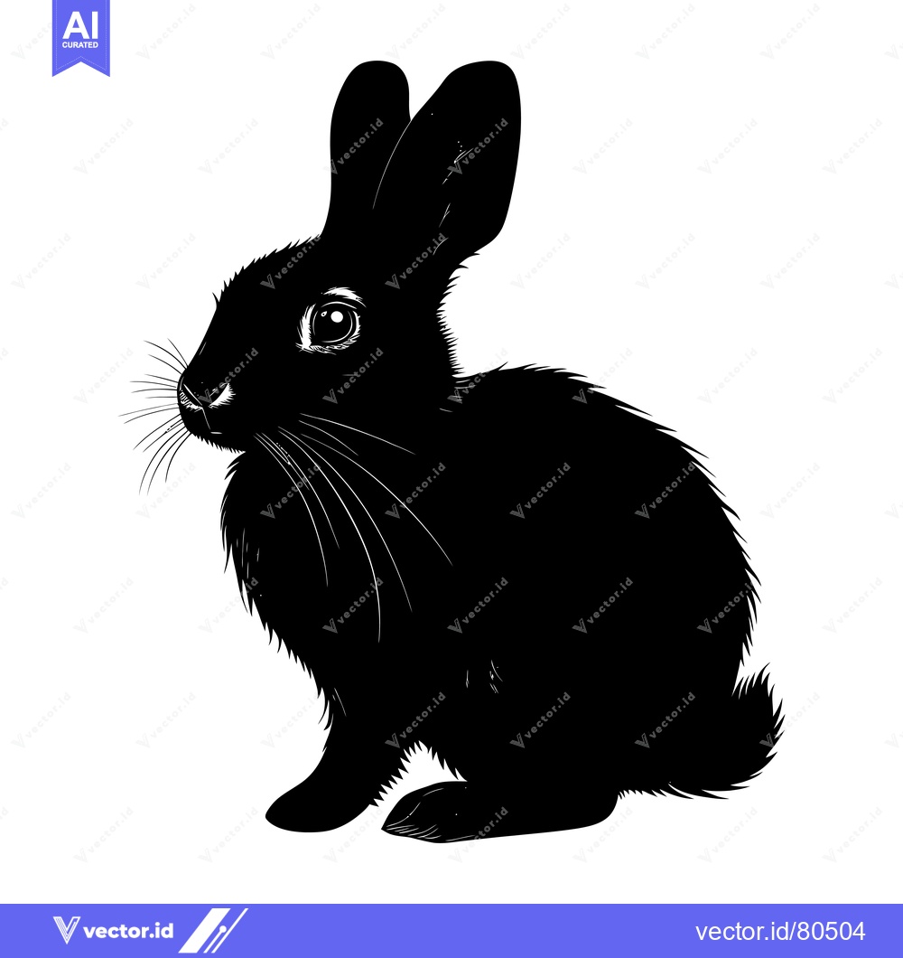 Premium Vector of Black and White Silhouette of a Sitting Rabbit