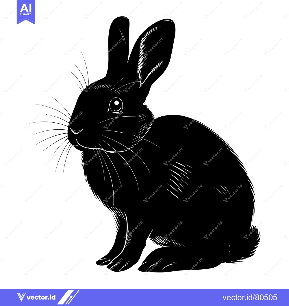 Premium Vector dari Black and White Silhouette of a Rabbit Sitting on a White Background