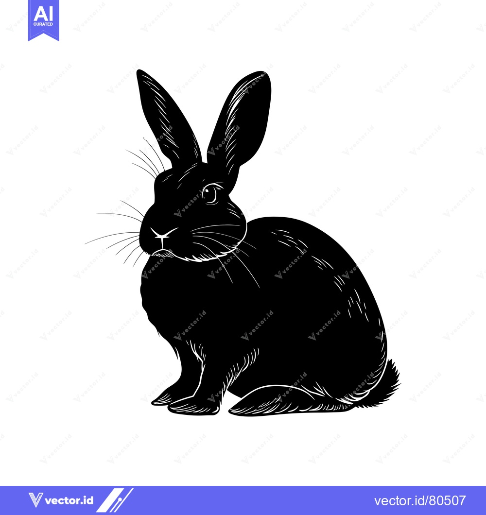 Premium Vector dari Black and White Silhouette of a Sitting Rabbit