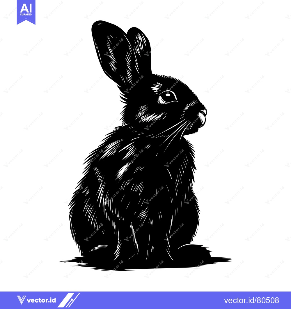 Premium Vector dari Black and White Illustration of a Sitting Rabbit