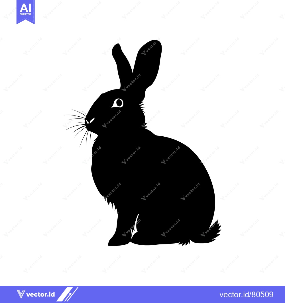 Premium Vector of Black and White Silhouette of a Sitting Rabbit