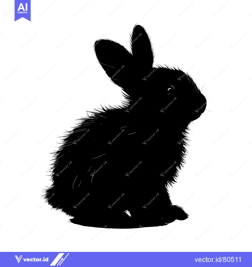 Premium Vector of Black and White Silhouette of a Sitting Rabbit