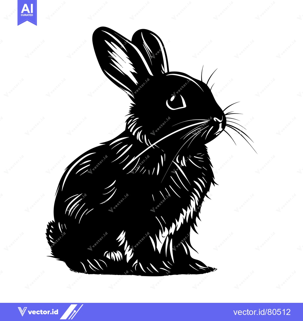 Premium Vector of A black and white illustration of a rabbit sitting on a white backgrou