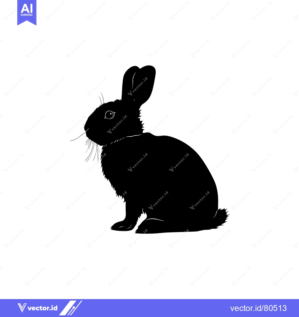 Premium Vector dari Black Silhouette of a Sitting Rabbit with Long Ears