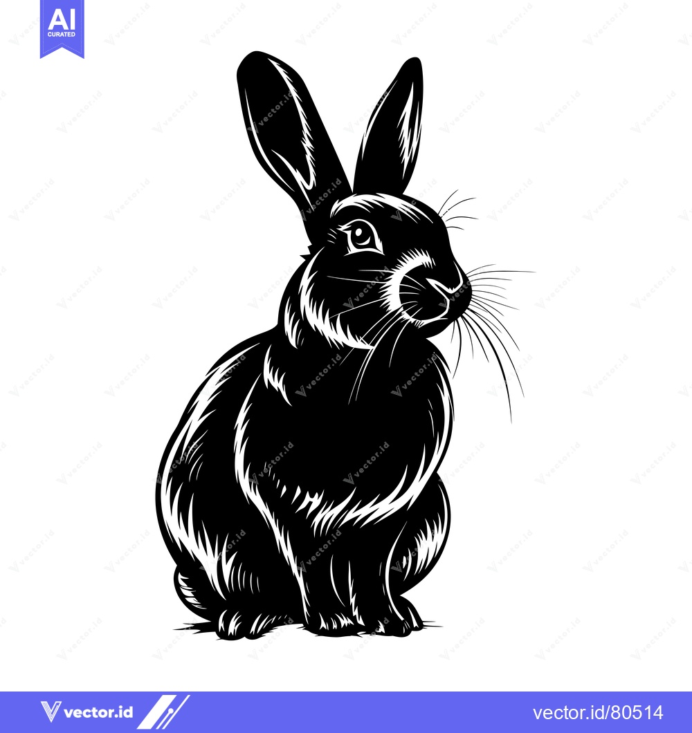 Premium Vector of Black and White Silhouette of a Rabbit with Long Whiskers