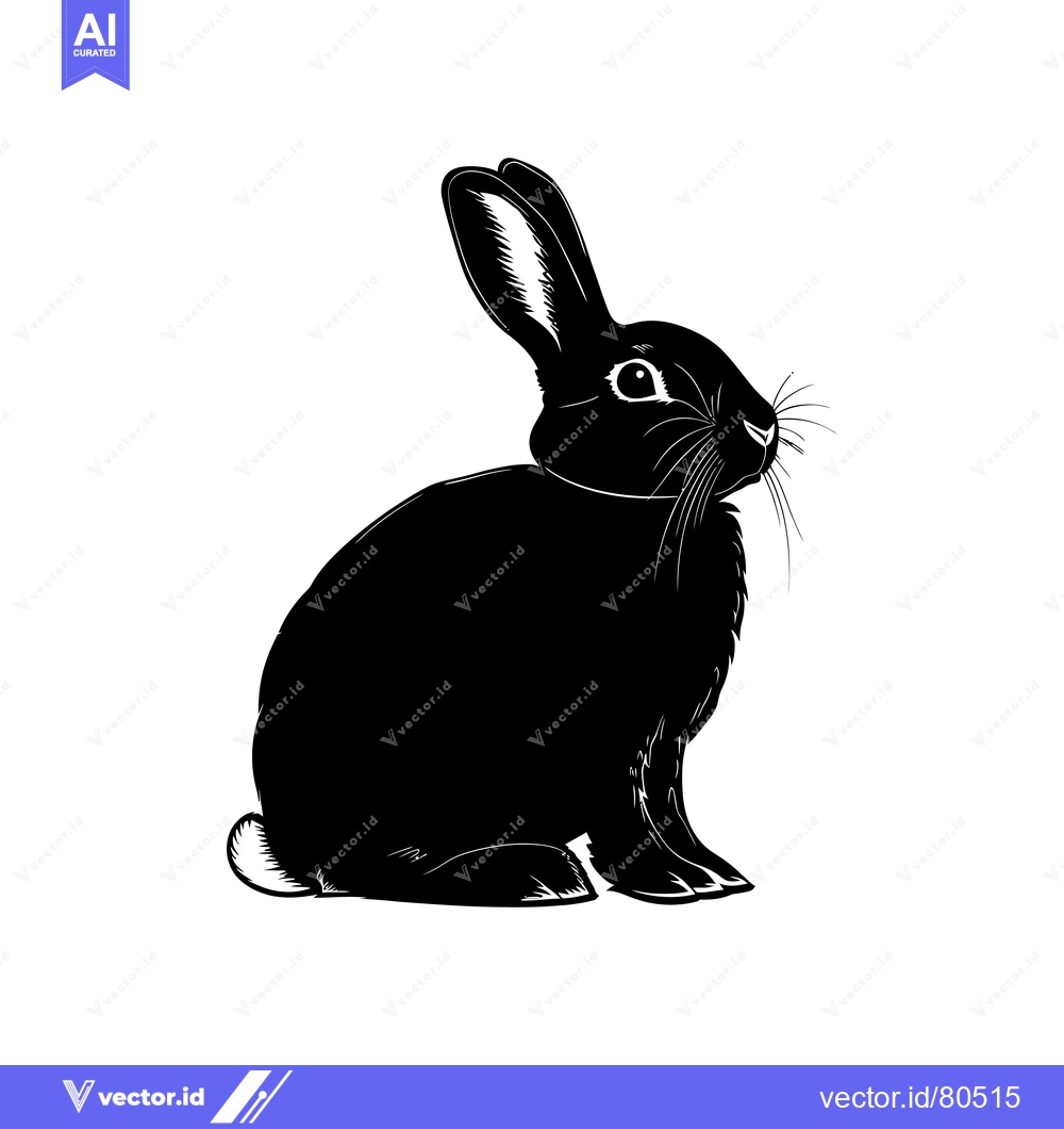 Premium Vector of Black and White Silhouette of a Rabbit Sitting and Looking to the Righ