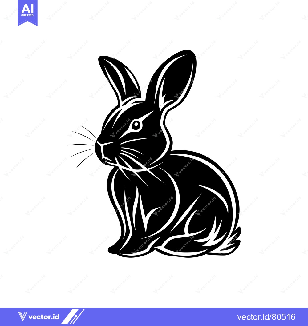 Premium Vector dari Black and White Silhouette of a Sitting Rabbit