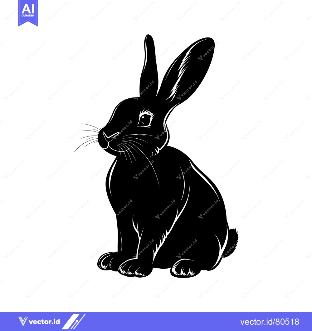 Premium Vector dari Black and White Silhouette of a Sitting Rabbit